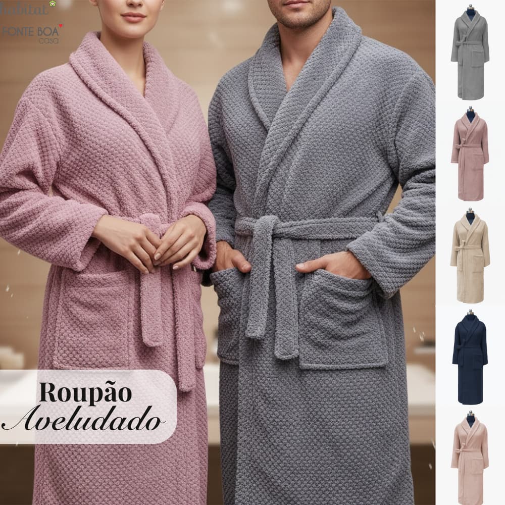 Roupão De Microfibra Adulto Unissex Toque Aveludado Macio Habitat