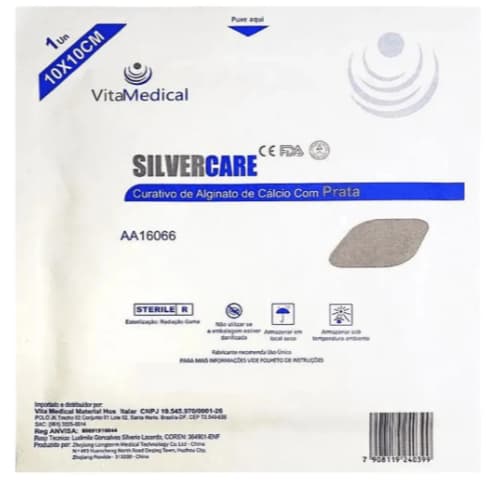 1 Unidade Curativo Alginato de Cálcio com Prata 10x10 Silver Care Vita Medical