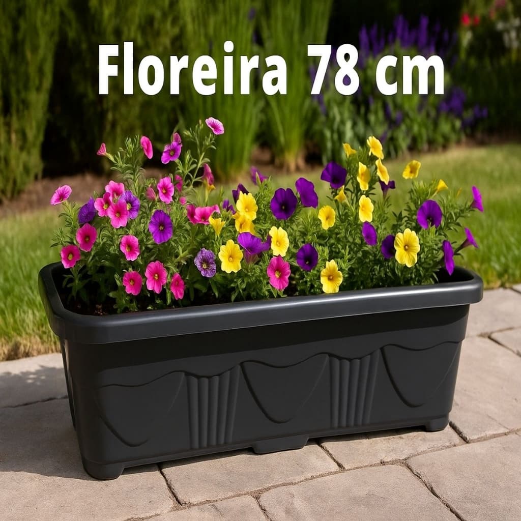 Floreira Jardineira 78cm Preta - Terracota e Mármore - Ideal Para Flores e Temperos
