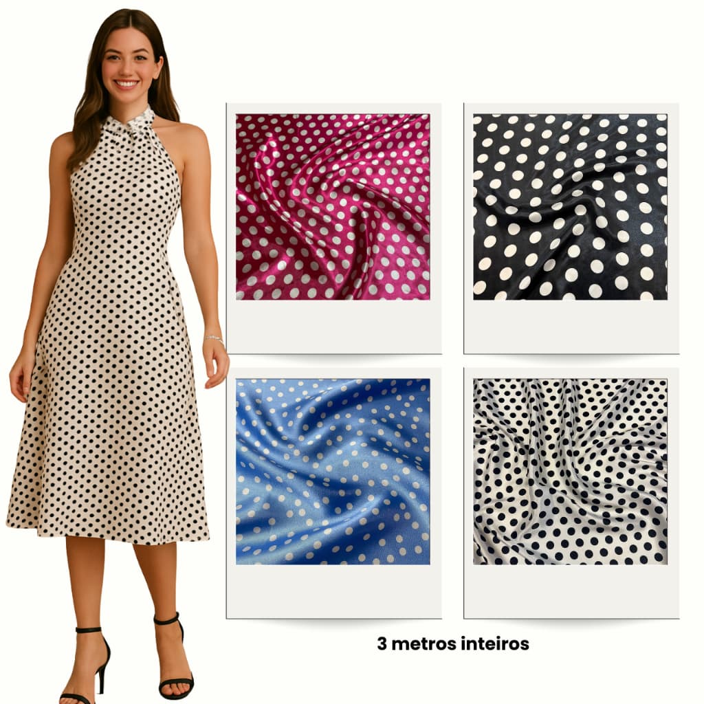 3 Metros - Tecido Cetim Estampado Bolinhas 1,40m Para Vestidos e saias de cetim
