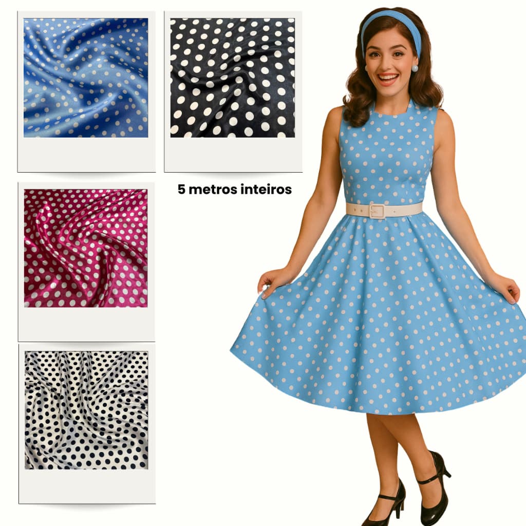5 Metros - Tecido Cetim Estampado Bolinhas 1,40m Para Vestidos e saias de cetim