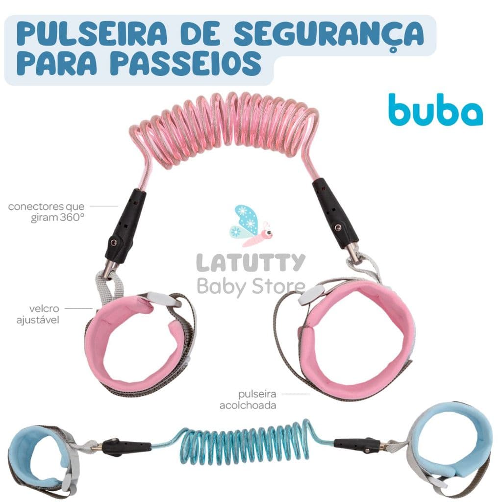 Pulseira de Segurança Infantil Buba Guia para Criança Passeio Segurança Coleira Cordão Pulso