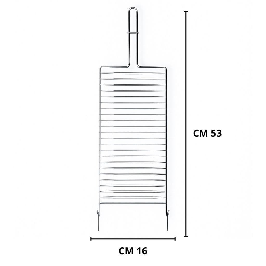 Grelha Folha Dupla Abaulada Pequena Premium 53 x 16 churrasco Peixe Frango Linguiça Aço Abre e Fecha
