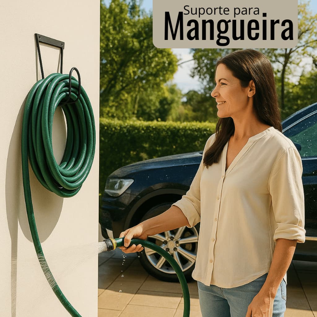 Suporte Mangueira Jardim Externa Enrolador De Parede Resistente Em Aço