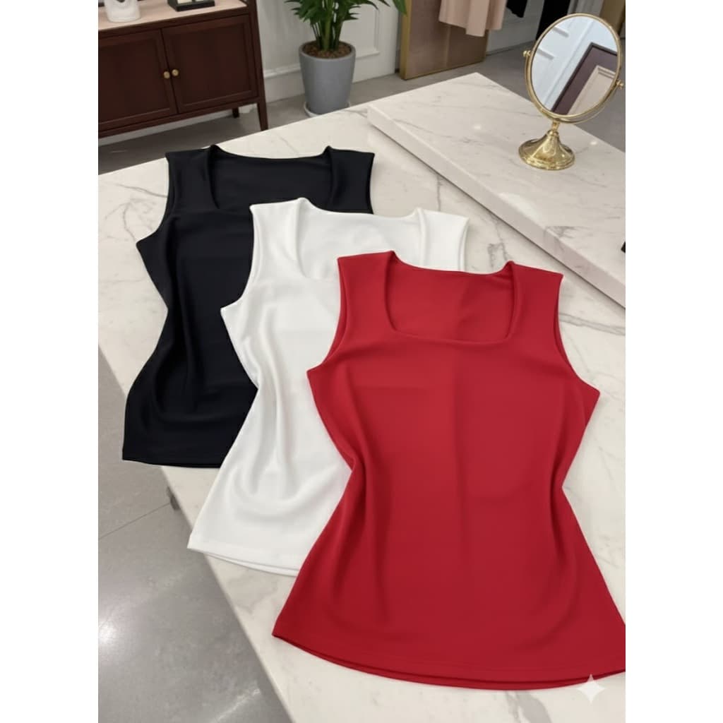 Regata Feminina Blusinha Decote Quadrado Suplex Lisa Elagante Blogueira Tendência Forro Duplo Toque Poliamida