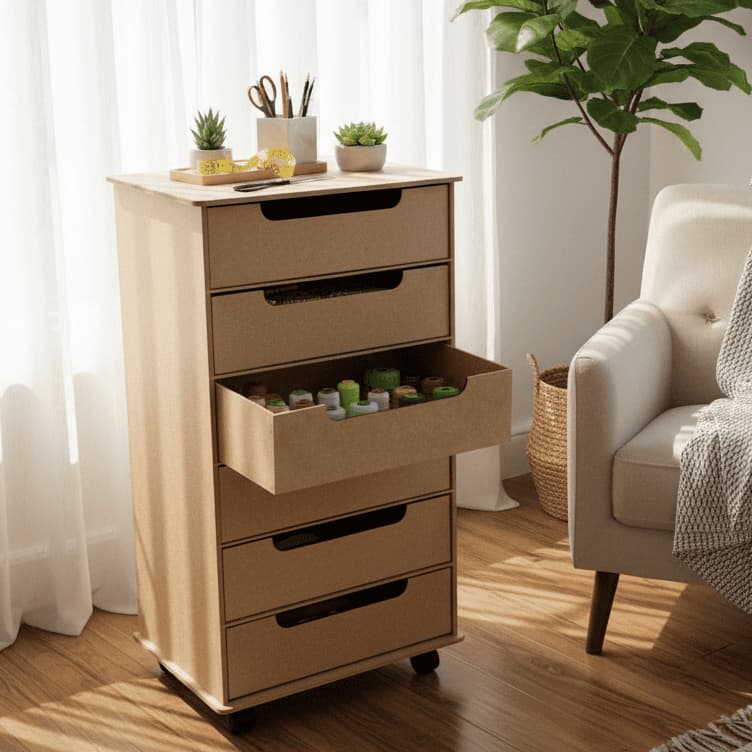 Gaveteiro MDF 6 Gavetas com Rodas Organizador Decorativo para Escritório