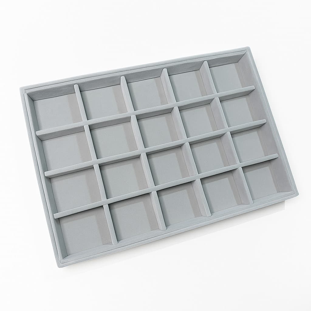 Bandeja Grande Organizador 20 Quadriculados Nichos Para Jóias Brincos Bijuterias Veludo
