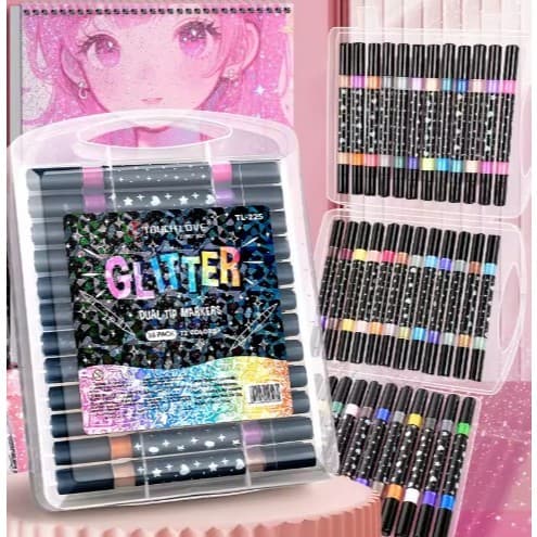 Marcador metálico12/24/36/48caneta de glitter de cabeça dupla marcador de cabeça dupla brilhantenovo