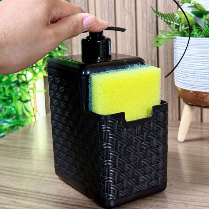 Porta Detergente e Esponja Rattan Preto Arqplast | Dispenser com Suporte para Esponja