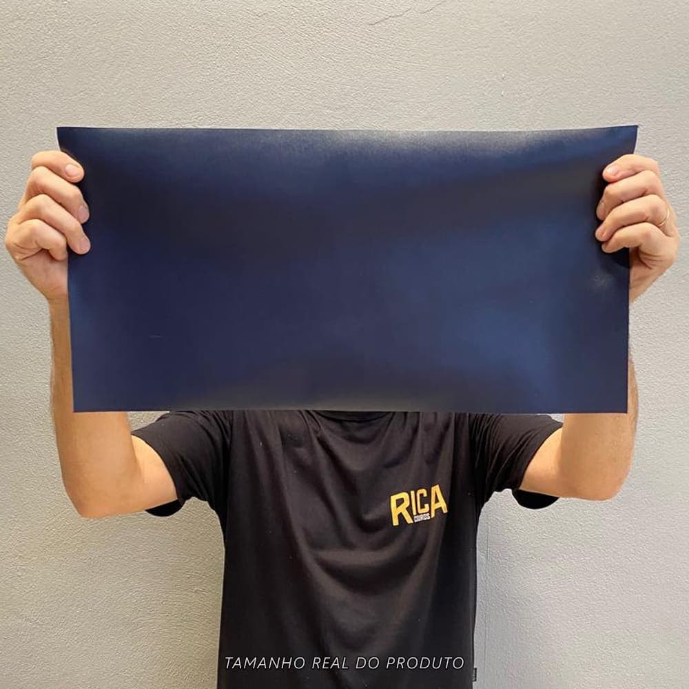 Painel de Couro Genuíno Tipo Madri - 25x50cm Retalho – Placa Textura Leve - Cor: Navy