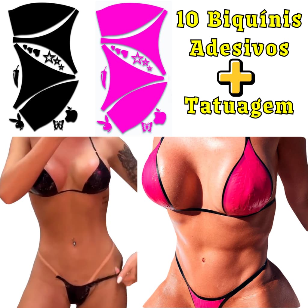 10 Biquinis Adesivo Bronzeamento Natural Solar + Fita Adesiva e Tatuagem Beleza