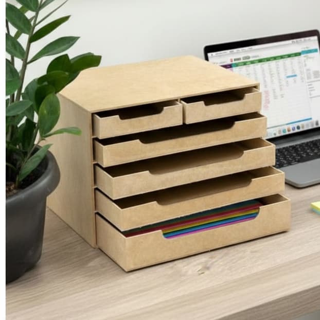 Gaveteiro em MDF para Folhas Sulfite A4  6 Gavetas Organizador de Mesa Escritório