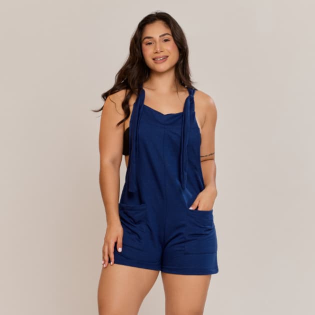 Jardineira Feminina Curta Macaquinho Feminino Soltinho Moletinho Regulável Com Bolso Macacão