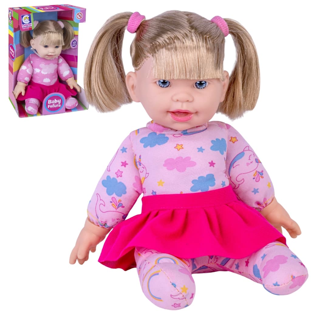 Boneca de Enchimento Pano Baby Fofura com Cabelo Real Braço e Cabeça Vinil Cotiplás com Cheiro