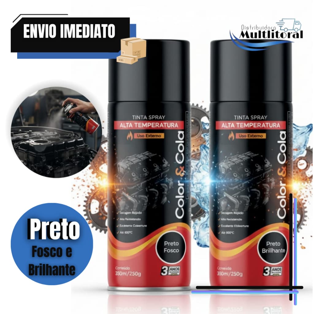 Tinta Spray Alta Temperatura Cola e Cola 350ml Secagem Rápida Alta Resistência Até 600 Graus