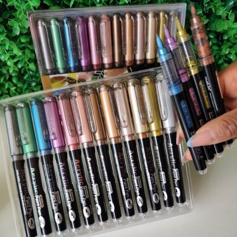 Marcador Acrylic Brush Metal 12 Cores Marcador Acrílico Metálico MOLIN Marcador Acrílico Caneta Acrílica Brusch Pincel