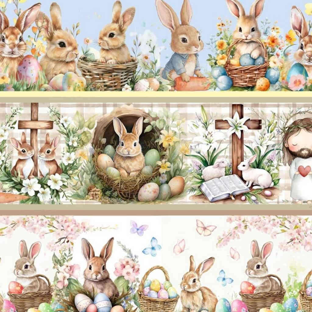 TRICOLINE DIGITAL BARRADO EXCLUSIVO PASCOA 0,55x1,50 COELHOS DE PÁSCOA, 10 BARRAS DE 15CM ALTA DEFINIÇÃO.