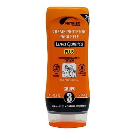 Creme Protetor para as Mãos Luva Química Tipo 3 Nutriex 200ml Proteção Química