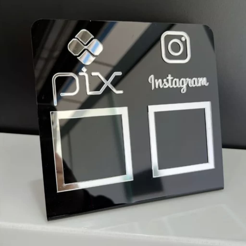 Placa Dupla Pix Instagram Em Acrílico Display Qr Code Interativo