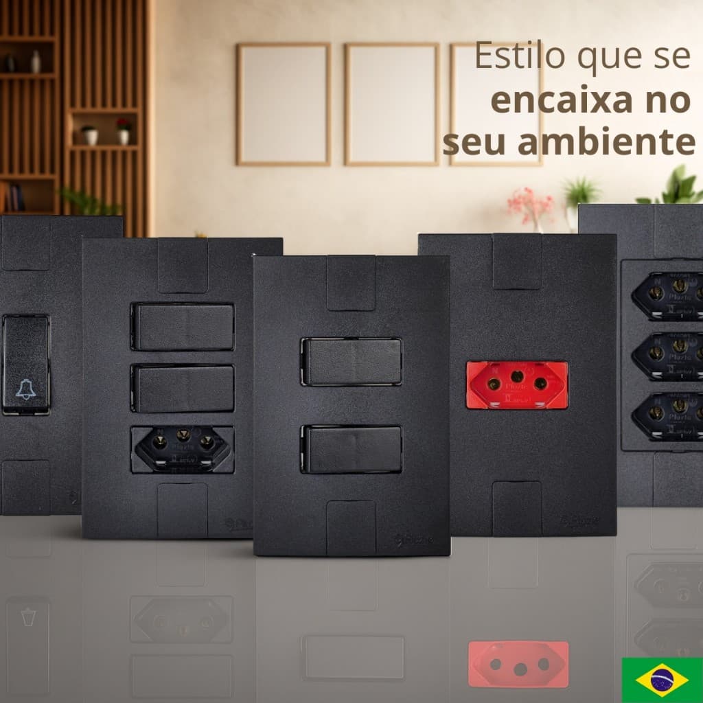Tomadas e Interruptores 10A 20A Amperes Modular Preto Fosco 4x2 Pluzie