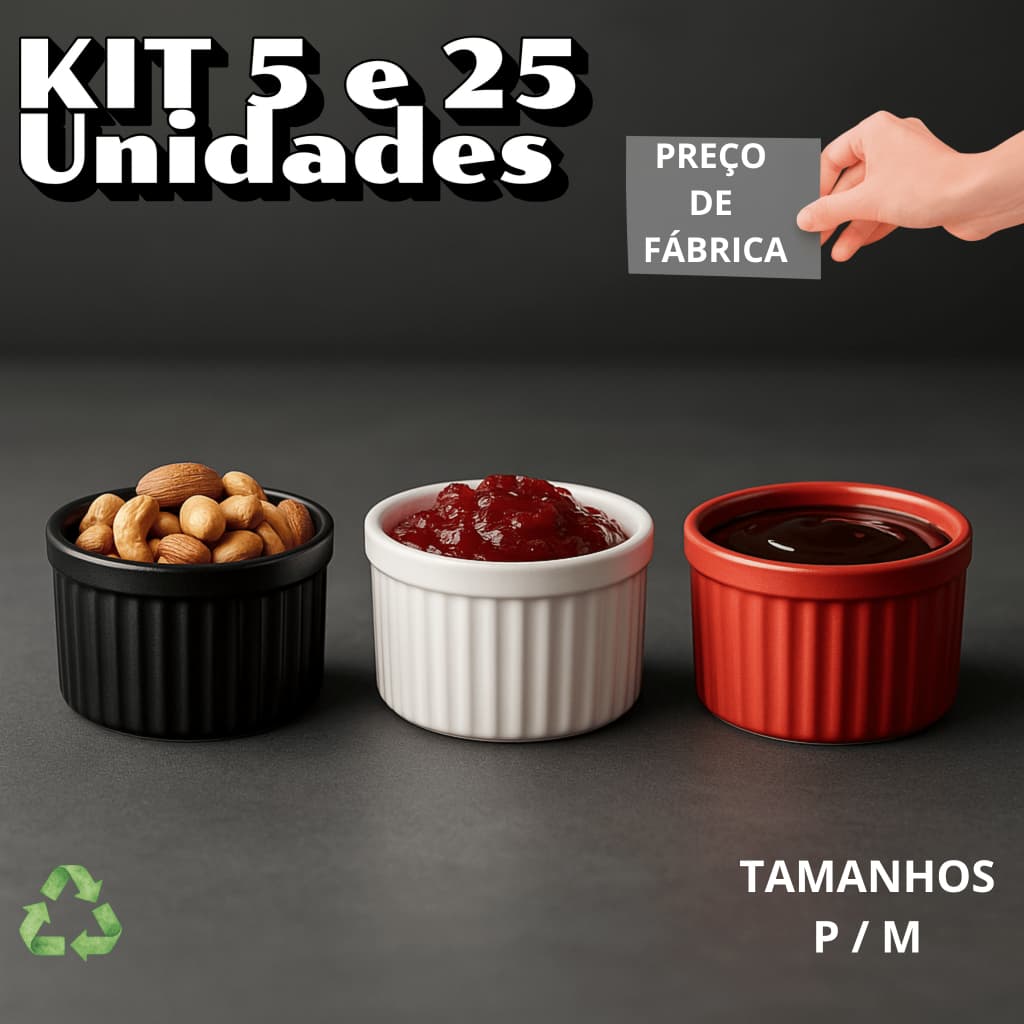 Kit 5 e 25 Ramekin Plástico 110 ml Canelado Plástico Melamina Molho Buffet Molheira petisco festa