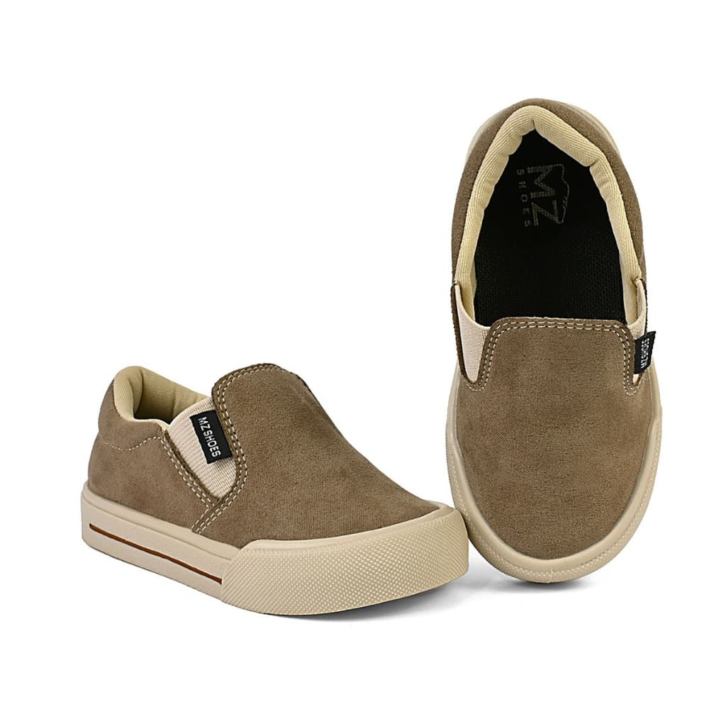 Tênis Iate Casual infantil Menino Sem Cadarço Slip On Taupe BB&Kids