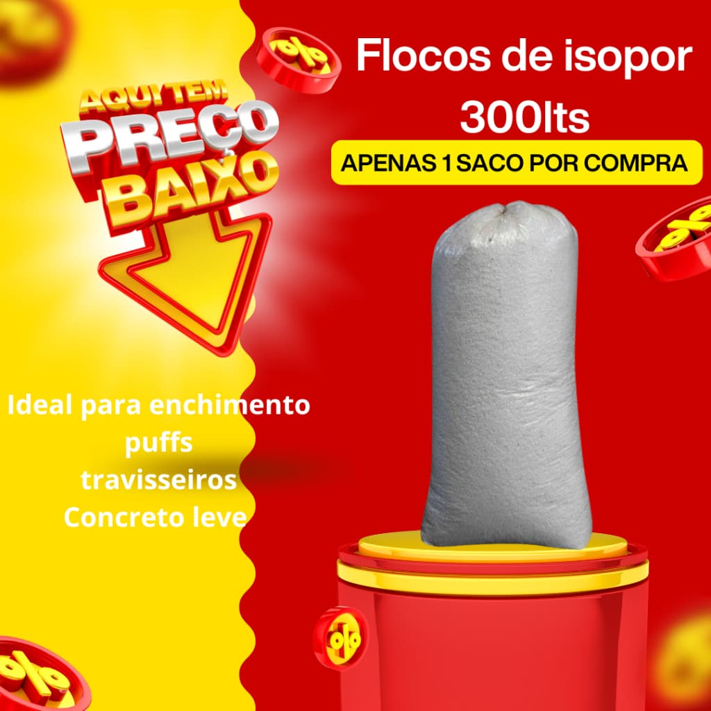 Flocos de Isopor 300lts, Enchimento,Concreto Leve, Puff, Almofadas, Isolamento Térmico e Acústico