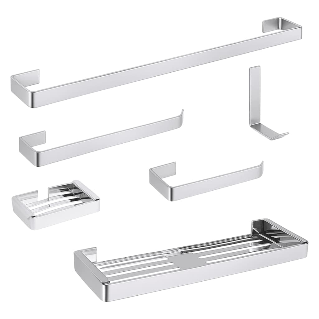 Kit Acessórios Para Banheiro 6 Peças Inox Alumínio Maciço Polido Cromado Anti Ferrugem Lavabo