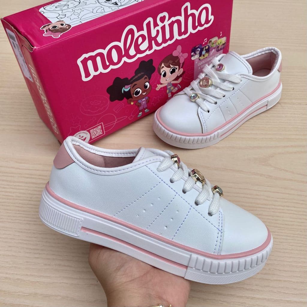 Tênis Sapato Infantil Menina Molekinha Pingente Confortável Escola Acolchoado Estilo