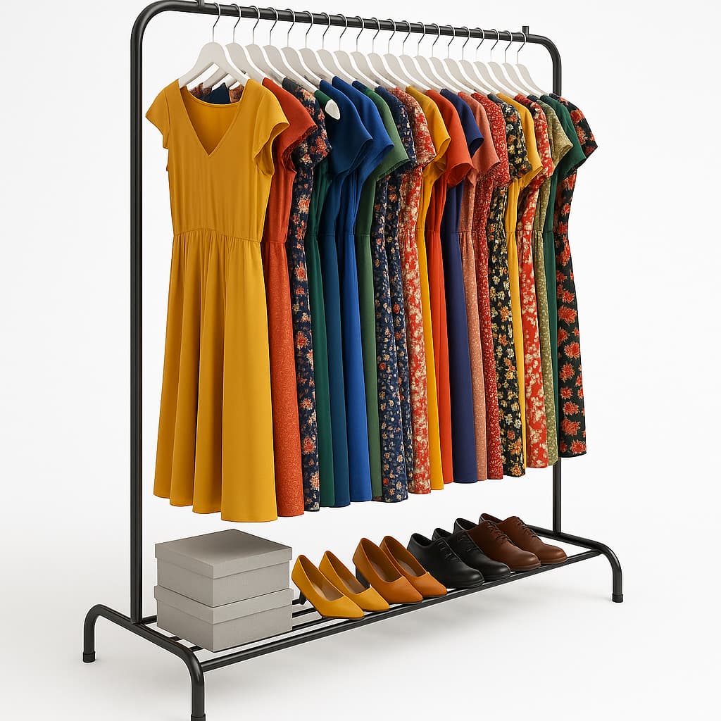 Arara para Roupas Longas 1,90m com Sapateira – 100% Aço, suporta 90 Cabides, Reforçada Organização Profissional | Biorty