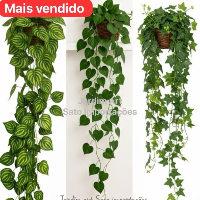 Kit Decoração Certa: 1 Vaso Suspenso Fibra Natural + 1 Cordão Jiboia (ou Hera) Alto Padrão 1V1C