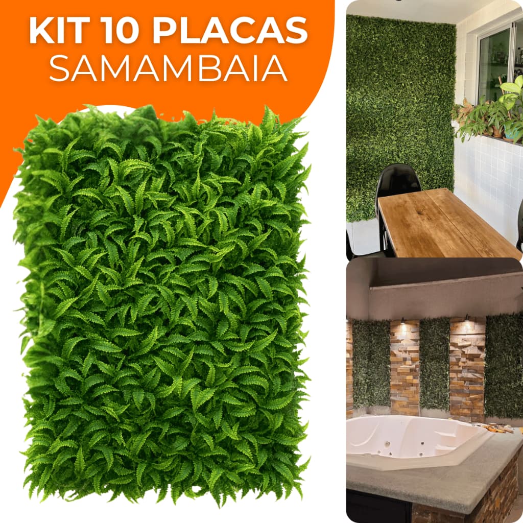 Kit 10 Placa Samambaia Cheia Grama Artificial Jardim Vertical Muro Inglês Parede Verde