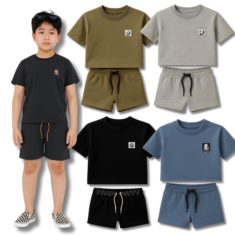 Kit 8 Peças Conjunto Camiseta Monocromático Liso Masculino Infantil Juvenil - Kit 3 ou 4 Conjuntos