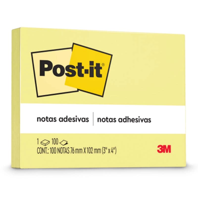 Bloco Adesivo Colorido AMARELO Post-It 76 mm x 102 mm 90 Folhas - 3M | Notas Adesivas