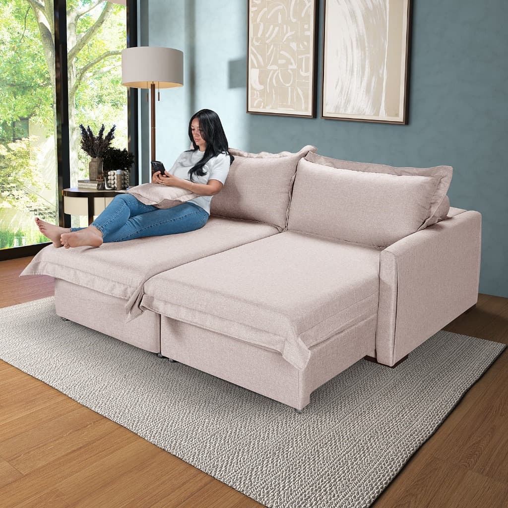 Sofá Living Retrátil Bali Almofadas Soltas 1,80 em Linho