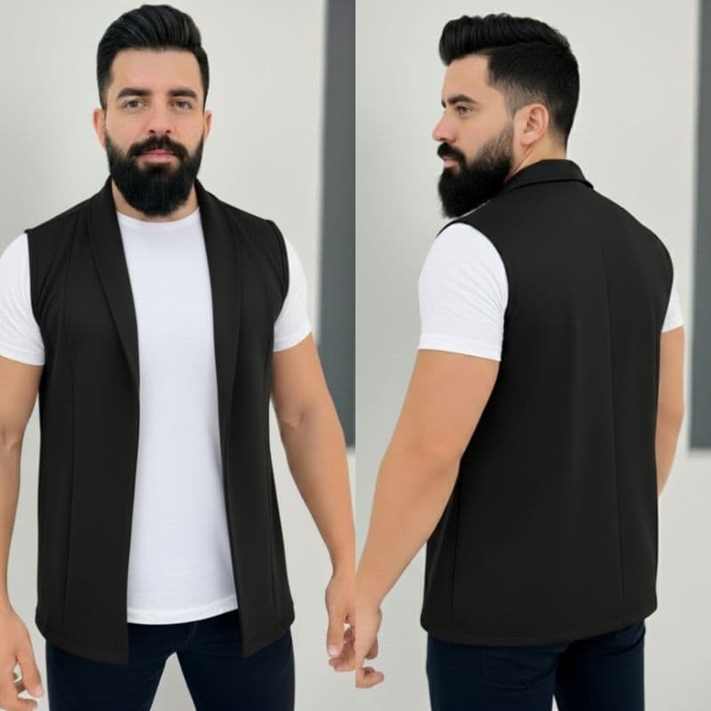 Colete Blazer Masculino Cardigan Slim Fit Casaco Blusa de Frio Aberta Blazer Moderno Malha Crepe - Somente Colete