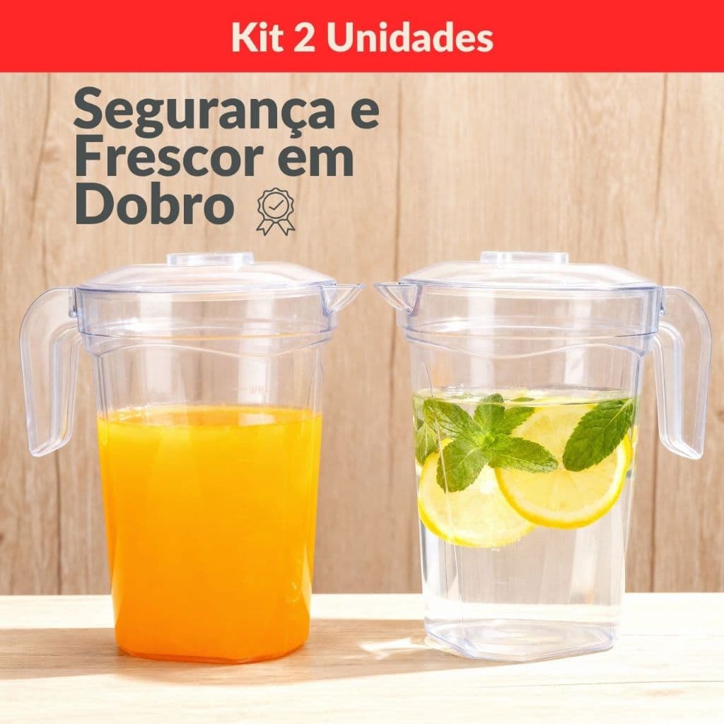 Kit 2 Jarra Plástico Transparente De 1,8 Litros Para Suco Bebidas Resistente Com Tampa Restaurante