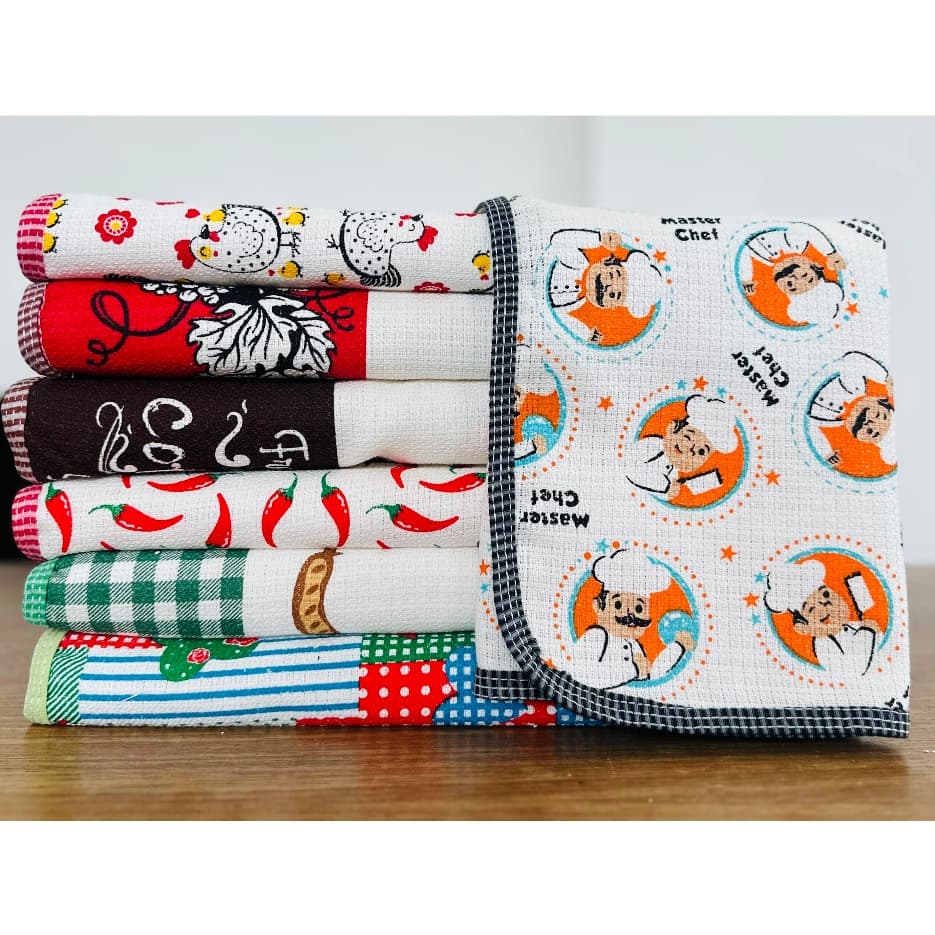 Kit 5 Panos de Prato Estampado 100% Algodão Seca Limpa Decora Cozinha Mesa