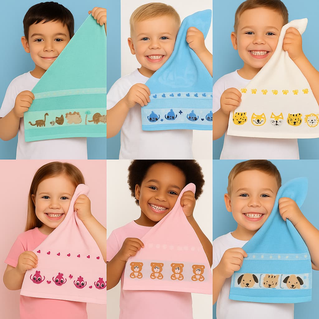 Kit 12 Toalha de Rosto Infantil para Criança e Bebê Kids 100% Algodão Macia Estampada para Bordar Personalizar Nome