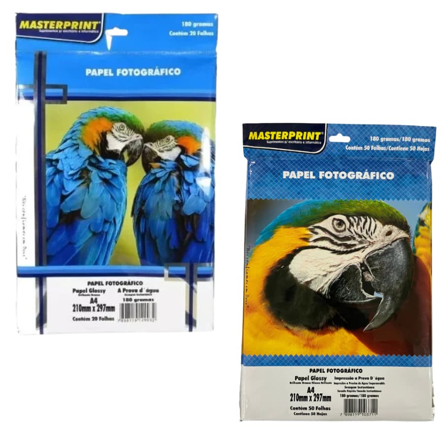 Papel Fotográfico 180g A4  Brilhante Glossy Resistente a Água - Masterprint - Com 20 ou 50 folhas - ARPEPEL