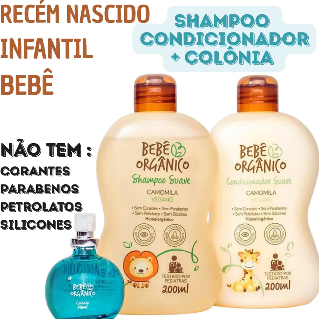 Kit Banho Shampoo + Condicionador + Colônia Sem Álcool -Recém Nascido -Bebê -Infantil - Sem lagrimas