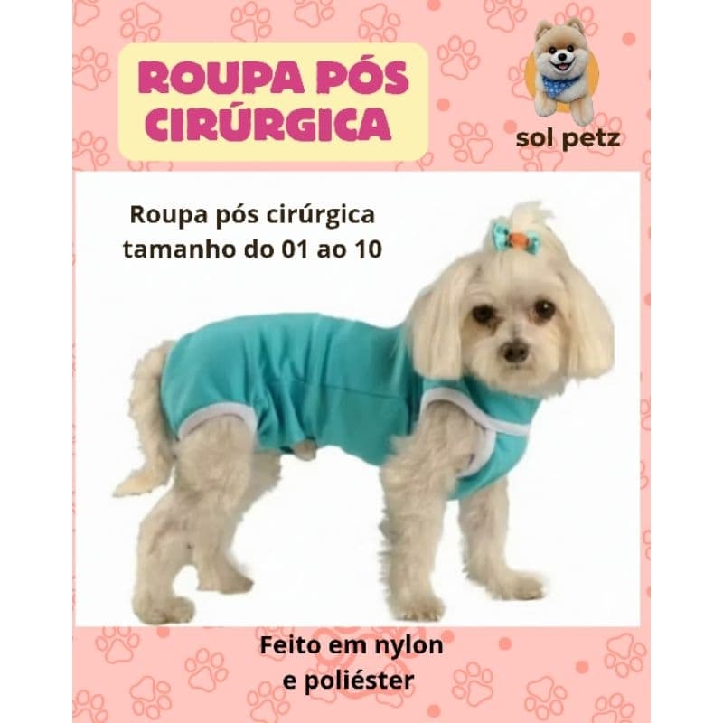 Roupa Pós Cirúgica Com Zíper Macho e Fêmea Castração Pet