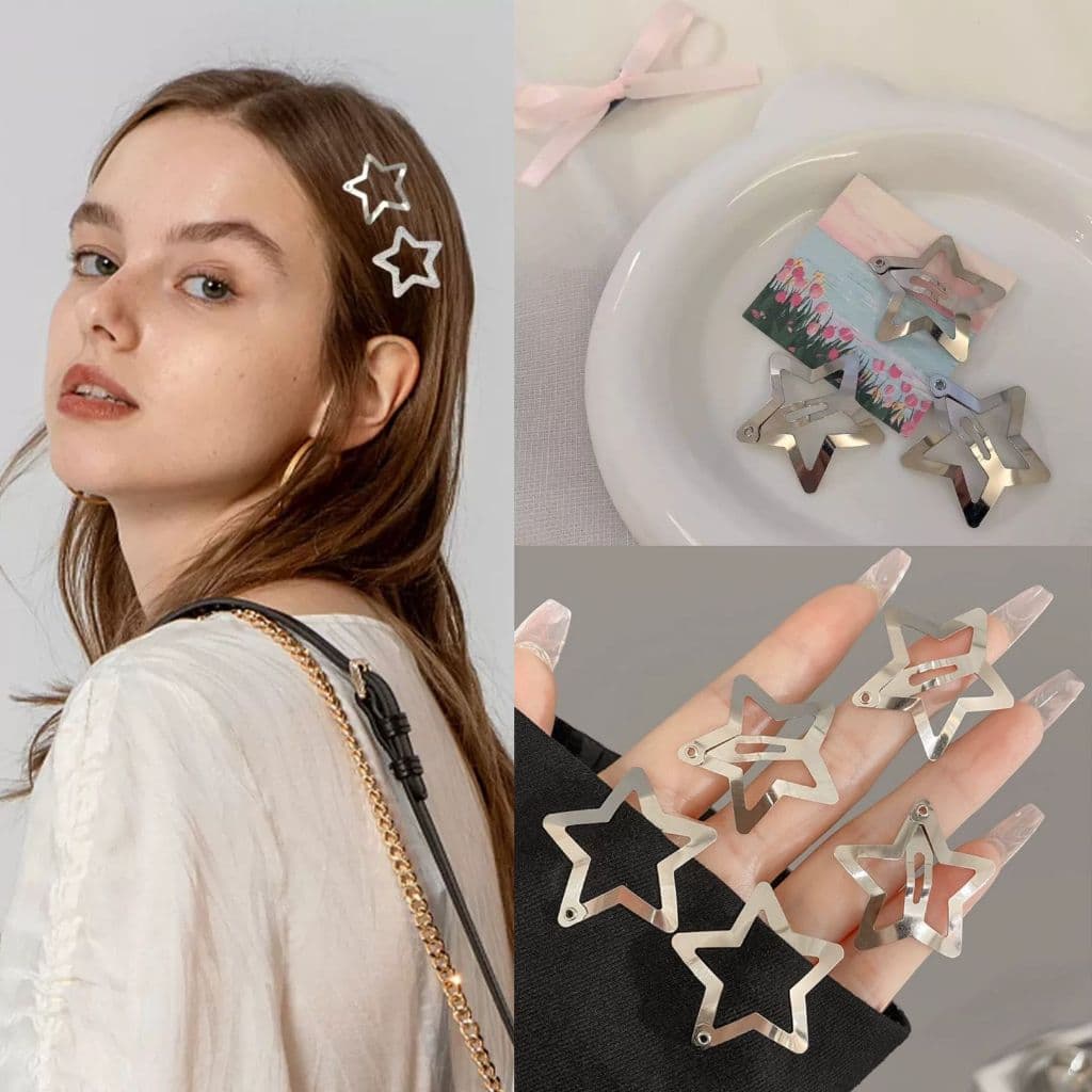 Kit10 Grampos De Cabelo Estrela Elegantes-Clipes BB Prata Estilo INS Y2K