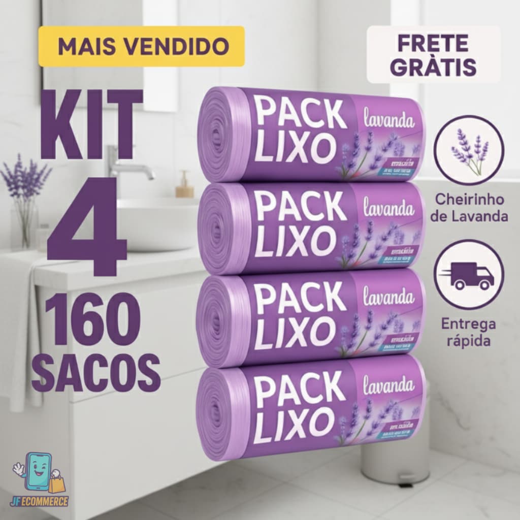 Kit 4 Sacos de Lixo Perfumados Lavanda | 160 Sacos | Pia e Banheiro | 34x38cm | Neutraliza Odores