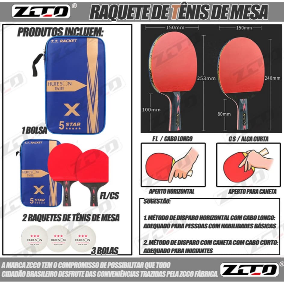 ZCCO Kit Raquetes Tênis de Mesa Fibra Carbono 5★ c/ 2 (Penhold+FL), 3 Bolas, Capa, p/ Iniciantes/Família/Juvenil