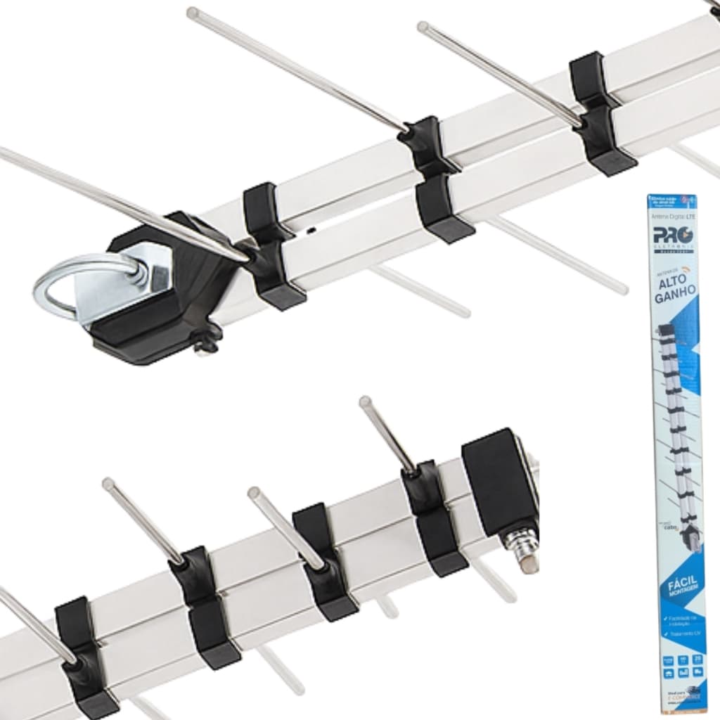Antena Tv Digital Externa Espinha Peixe 4k Proeletronic prohd-1040LTE02 14 dbi alto ganho de sinal