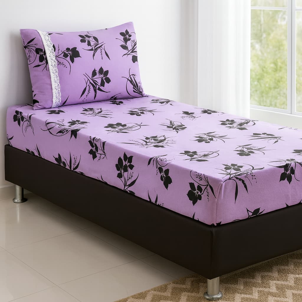 Jogo de Lençol de Malha Solteiro 2pçs 100% Algodão c/ Elástico e Fronha c/ Zíper e Babado Macio Cama