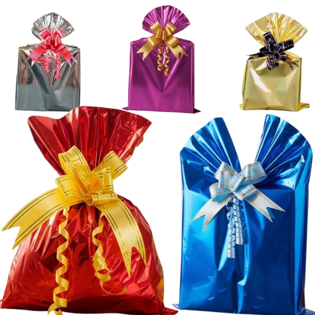 Kit 100 Sacos de Presente Metalizados – Premium, Resistentes | Natal, Festas e Infantil