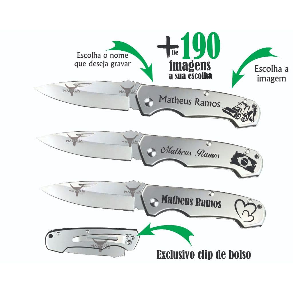 Canivete de bolso em inox  Marruá J Personalizado a Laser