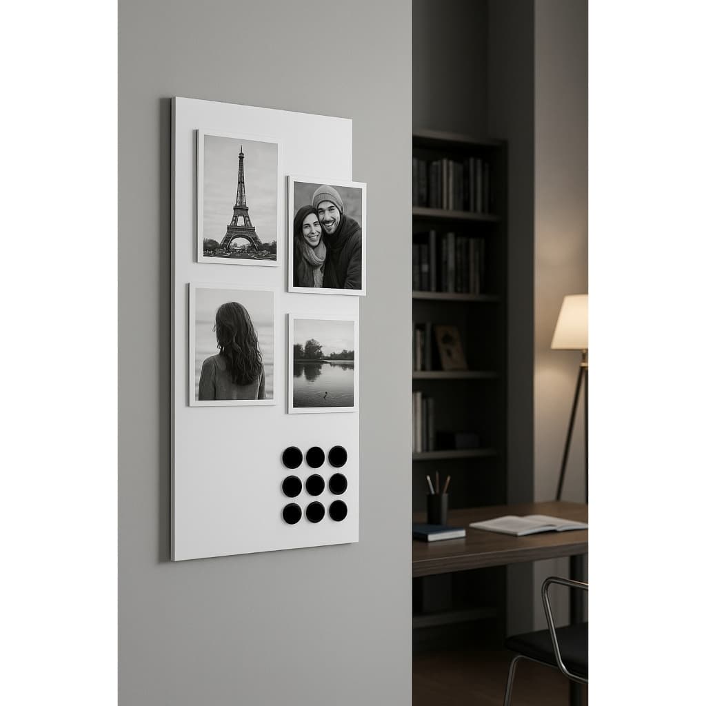 Painel Metálico Branco/Preto 54X34cm Mural De Fotos e recados + 12 Imãs